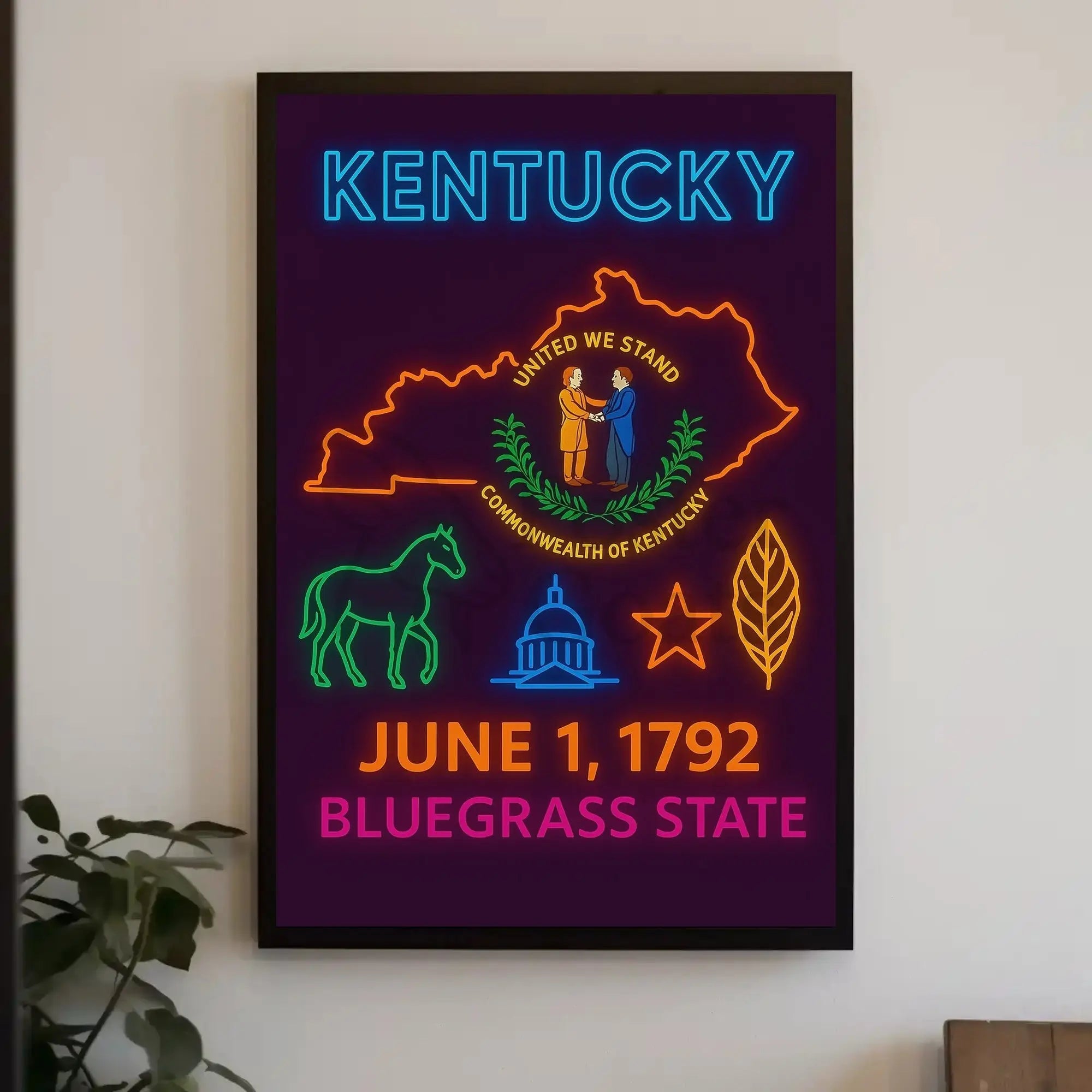 Kentucky Bluegrass State Vintage Neon Cultural Heritage Poster PosterGoat