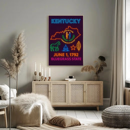 Kentucky Bluegrass State Vintage Neon Cultural Heritage Poster PosterGoat