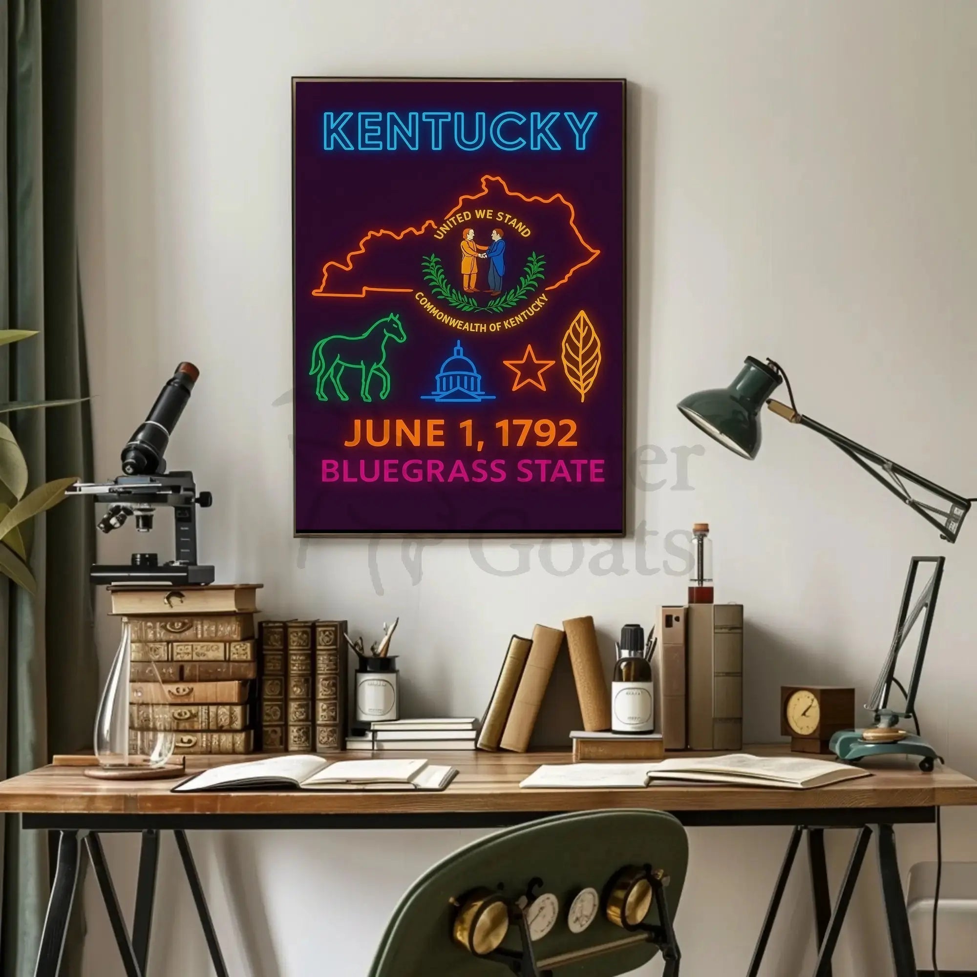Kentucky Bluegrass State Vintage Neon Cultural Heritage Poster PosterGoat