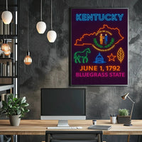 Kentucky Bluegrass State Vintage Neon Cultural Heritage Poster PosterGoat