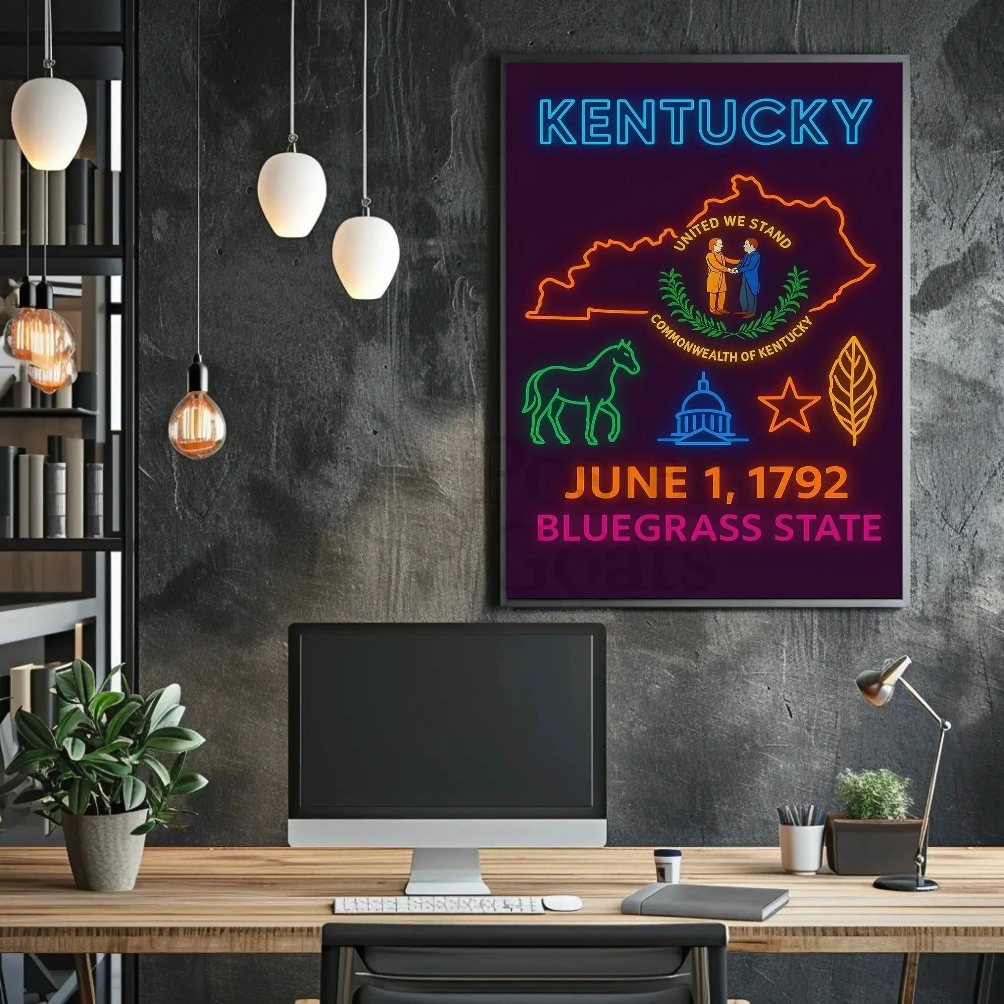 Kentucky Bluegrass State Vintage Neon Cultural Heritage Poster PosterGoat