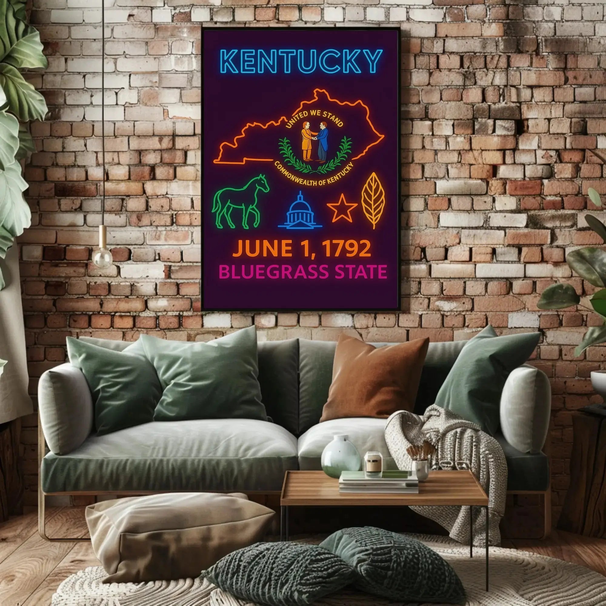 Kentucky Bluegrass State Vintage Neon Cultural Heritage Poster PosterGoat