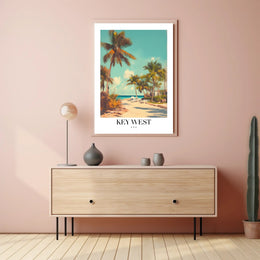 Key West Vintage Beach Scene Travel Poster PosterGoat