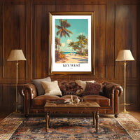 Key West Vintage Beach Scene Travel Poster PosterGoat