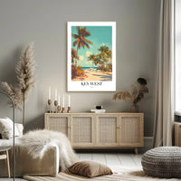 Key West Vintage Beach Scene Travel Poster PosterGoat