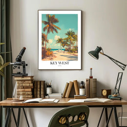 Key West Vintage Beach Scene Travel Poster PosterGoat