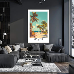 Key West Vintage Beach Scene Travel Poster PosterGoat