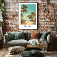 Key West Vintage Beach Scene Travel Poster PosterGoat