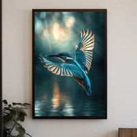 Kingfisher in Flight Dynamic Nature Scene Animal Poster PosterGoat