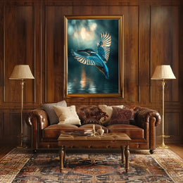 Kingfisher in Flight Dynamic Nature Scene Animal Poster PosterGoat