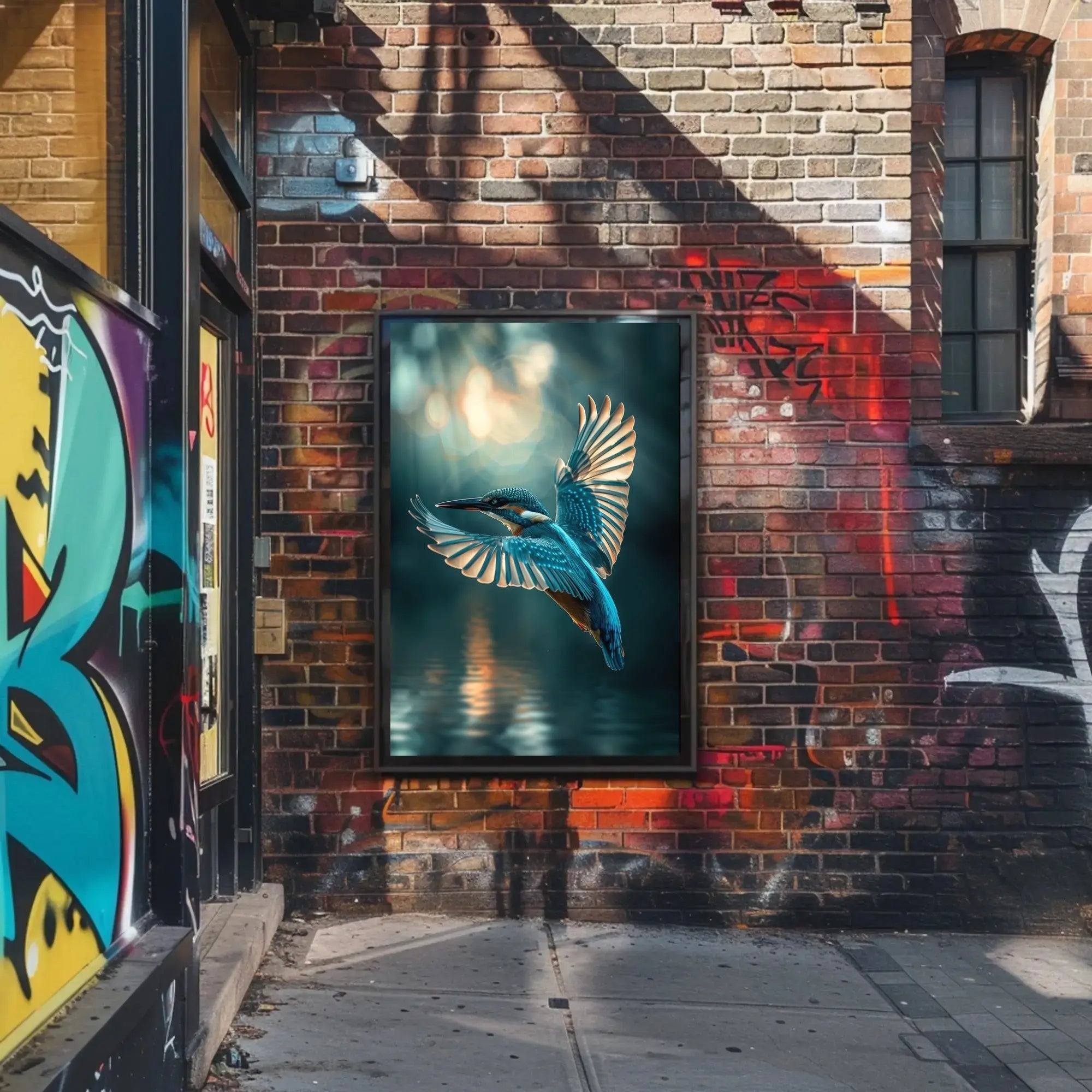 Kingfisher in Flight Dynamic Nature Scene Animal Poster PosterGoat