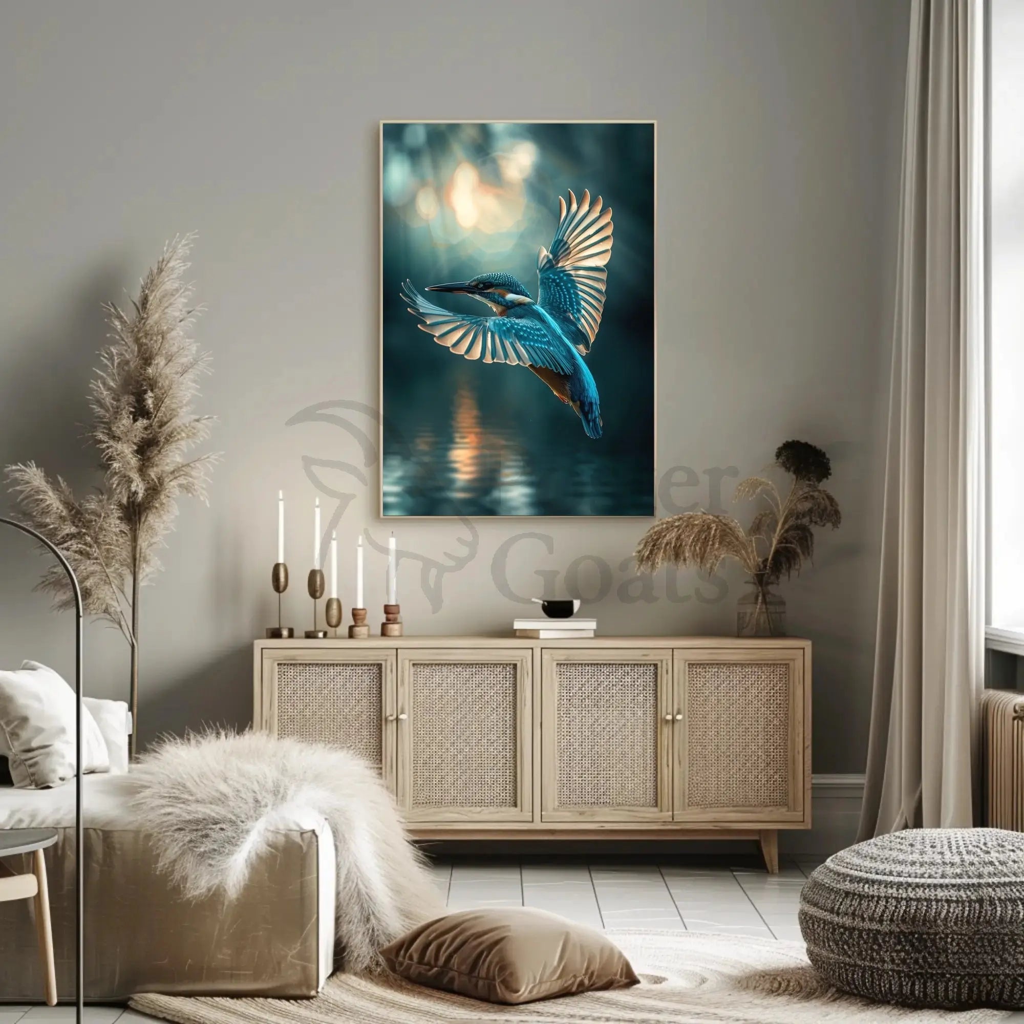 Kingfisher in Flight Dynamic Nature Scene Animal Poster PosterGoat