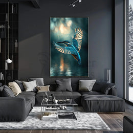 Kingfisher in Flight Dynamic Nature Scene Animal Poster PosterGoat