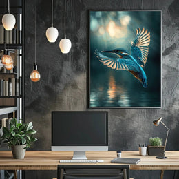 Kingfisher in Flight Dynamic Nature Scene Animal Poster PosterGoat