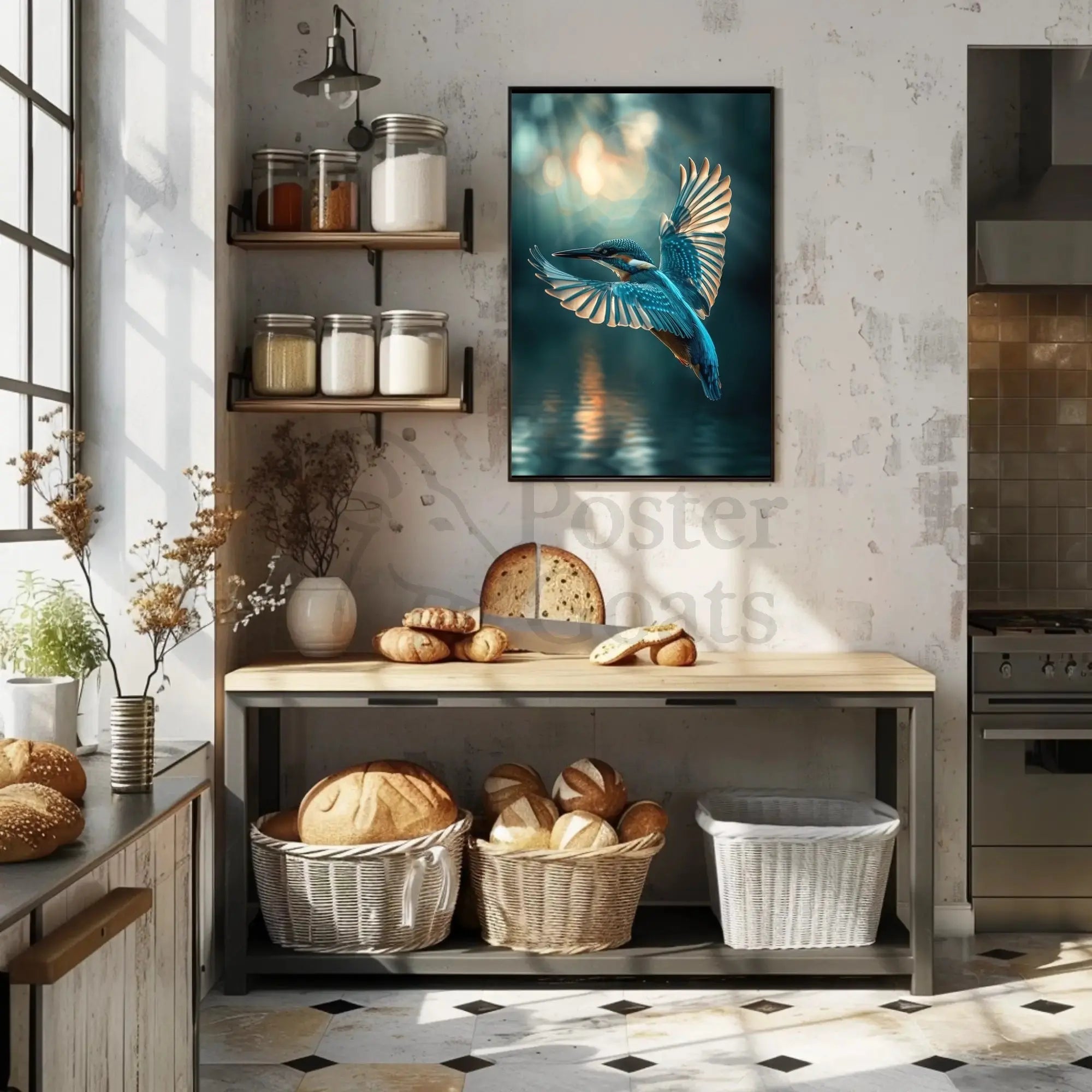 Kingfisher in Flight Dynamic Nature Scene Animal Poster PosterGoat