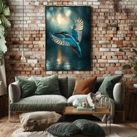 Kingfisher in Flight Dynamic Nature Scene Animal Poster PosterGoat
