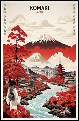 Komaki Japan Cityscape with Mount Fuji Travel Poster PosterGoat