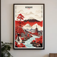 Komaki Japan Cityscape with Mount Fuji Travel Poster PosterGoat