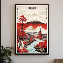 Komaki Japan Cityscape with Mount Fuji Travel Poster PosterGoat