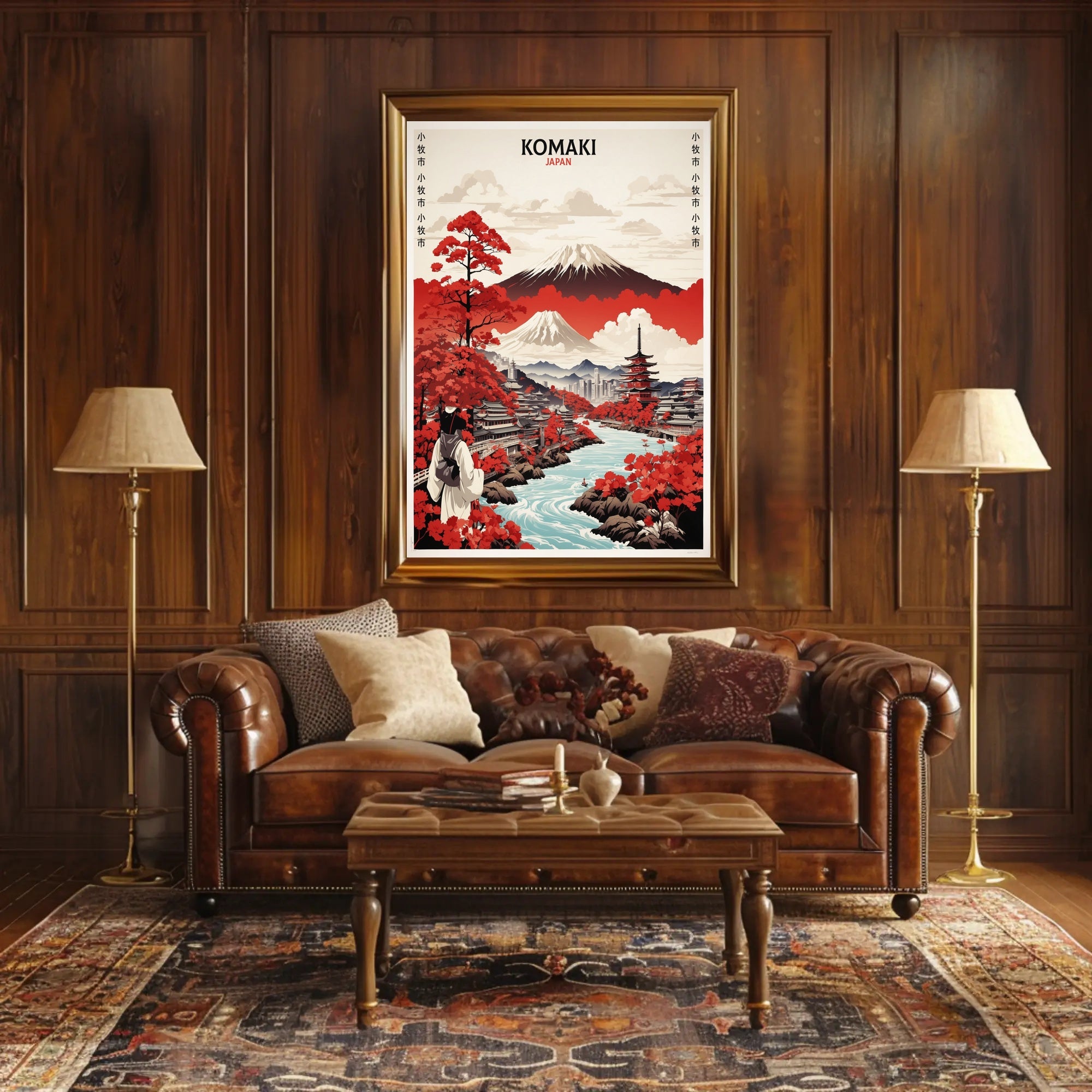 Komaki Japan Cityscape with Mount Fuji Travel Poster PosterGoat