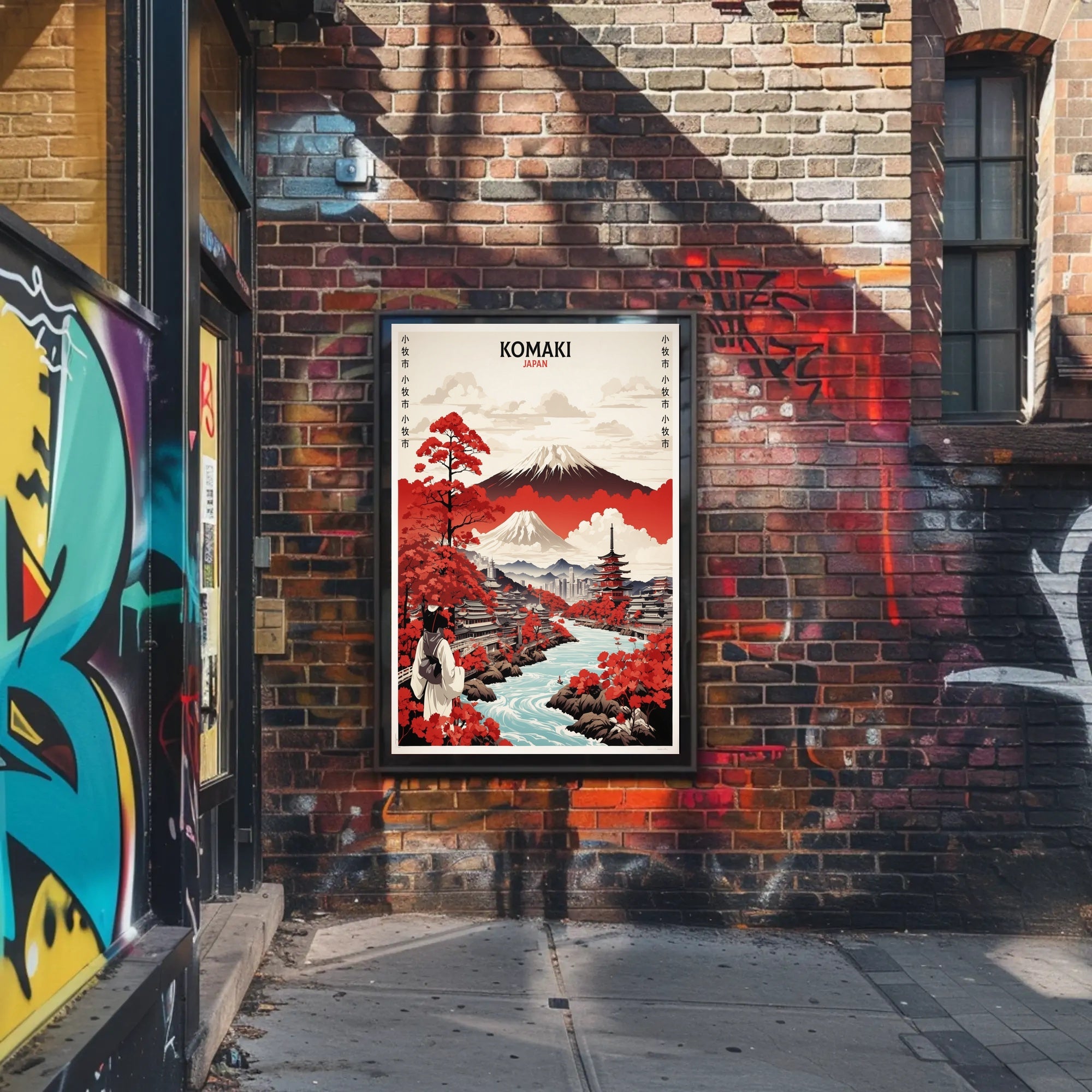 Komaki Japan Cityscape with Mount Fuji Travel Poster PosterGoat