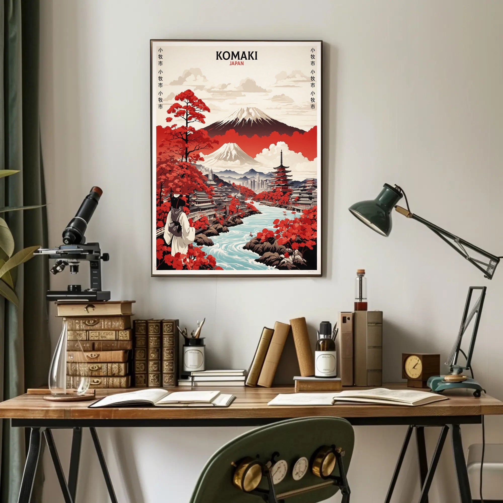 Komaki Japan Cityscape with Mount Fuji Travel Poster PosterGoat