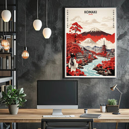 Komaki Japan Cityscape with Mount Fuji Travel Poster PosterGoat