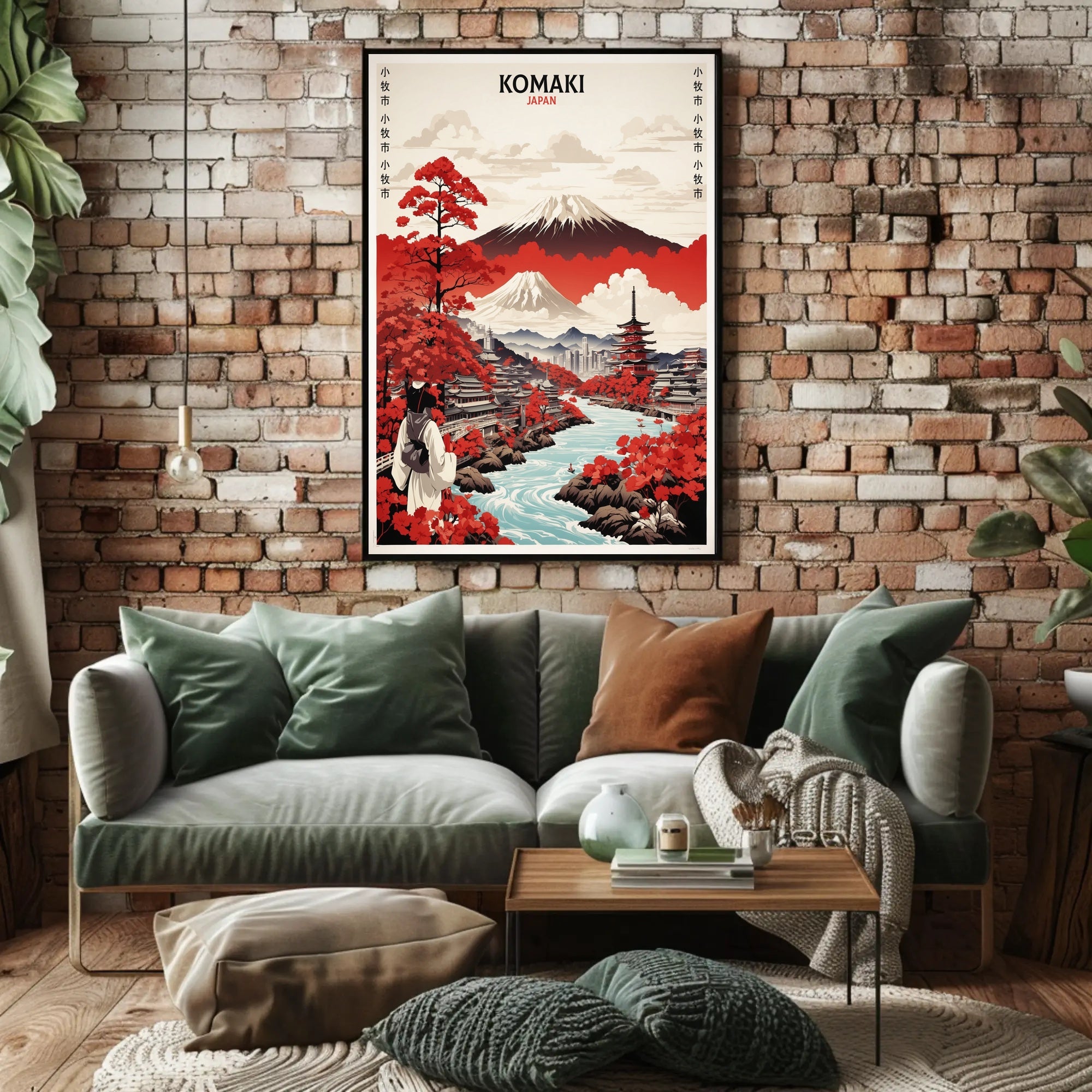 Komaki Japan Cityscape with Mount Fuji Travel Poster PosterGoat