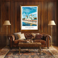 Kostroma Riverbank with Russian Church Cultural or Heritage Poster PosterGoat