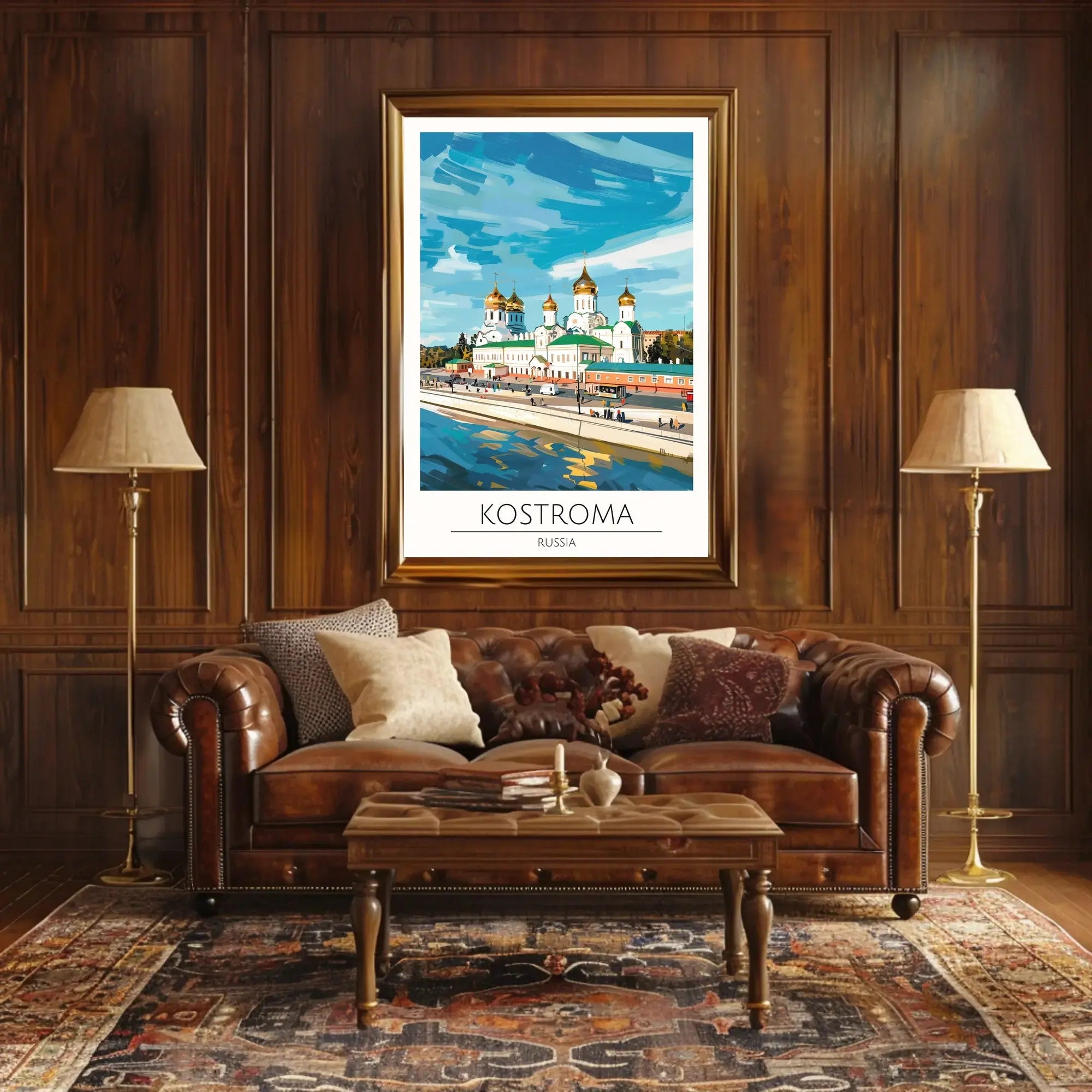 Kostroma Riverbank with Russian Church Cultural or Heritage Poster PosterGoat
