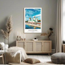 Kostroma Riverbank with Russian Church Cultural or Heritage Poster PosterGoat