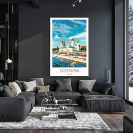 Kostroma Riverbank with Russian Church Cultural or Heritage Poster PosterGoat