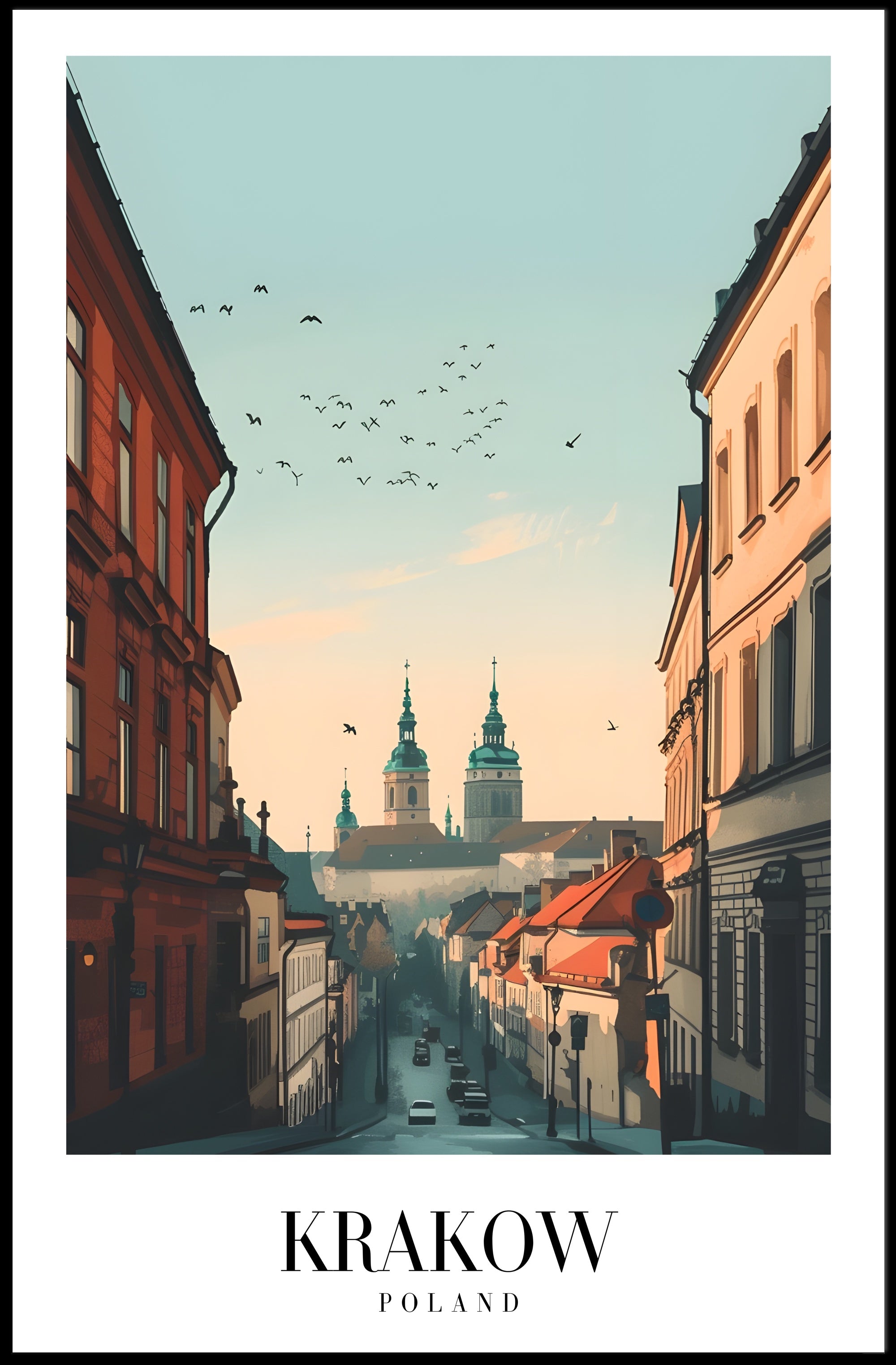 Krakow Street View Vintage Urban Cityscape Poster PosterGoat