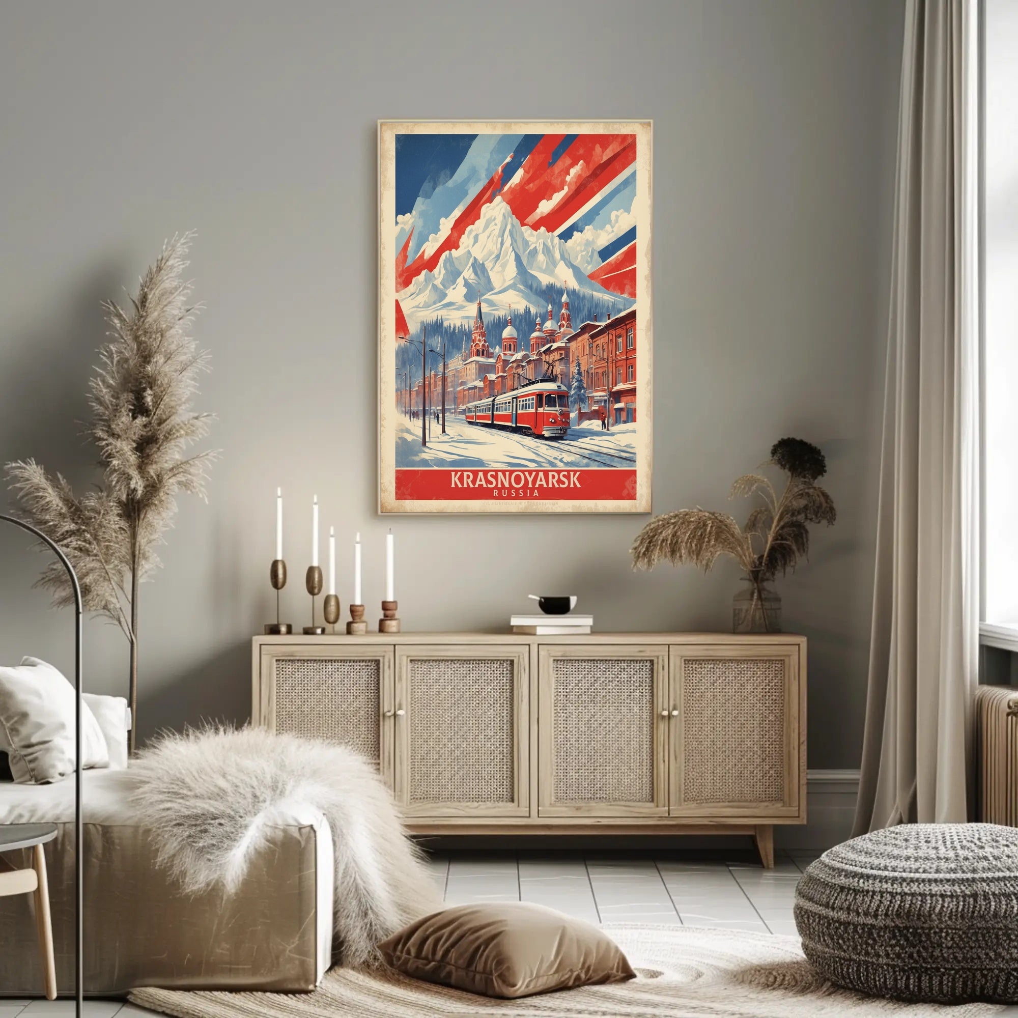 Krasnoyarsk Winter Tram Scenic Urban or Cityscape Poster PosterGoat