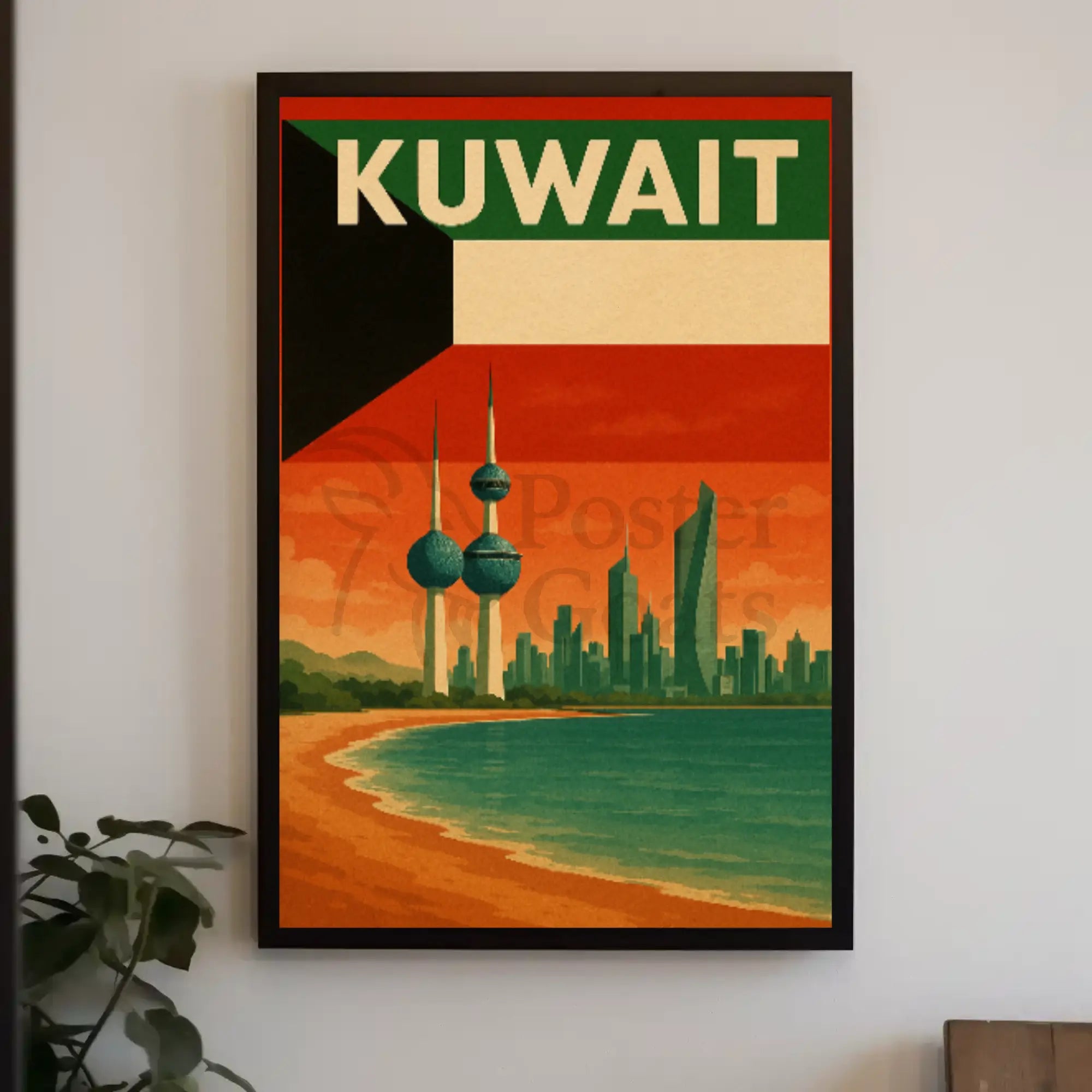 Kuwait City Skyline Vintage Travel Poster PosterGoat
