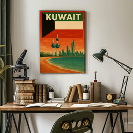 Kuwait City Skyline Vintage Travel Poster PosterGoat