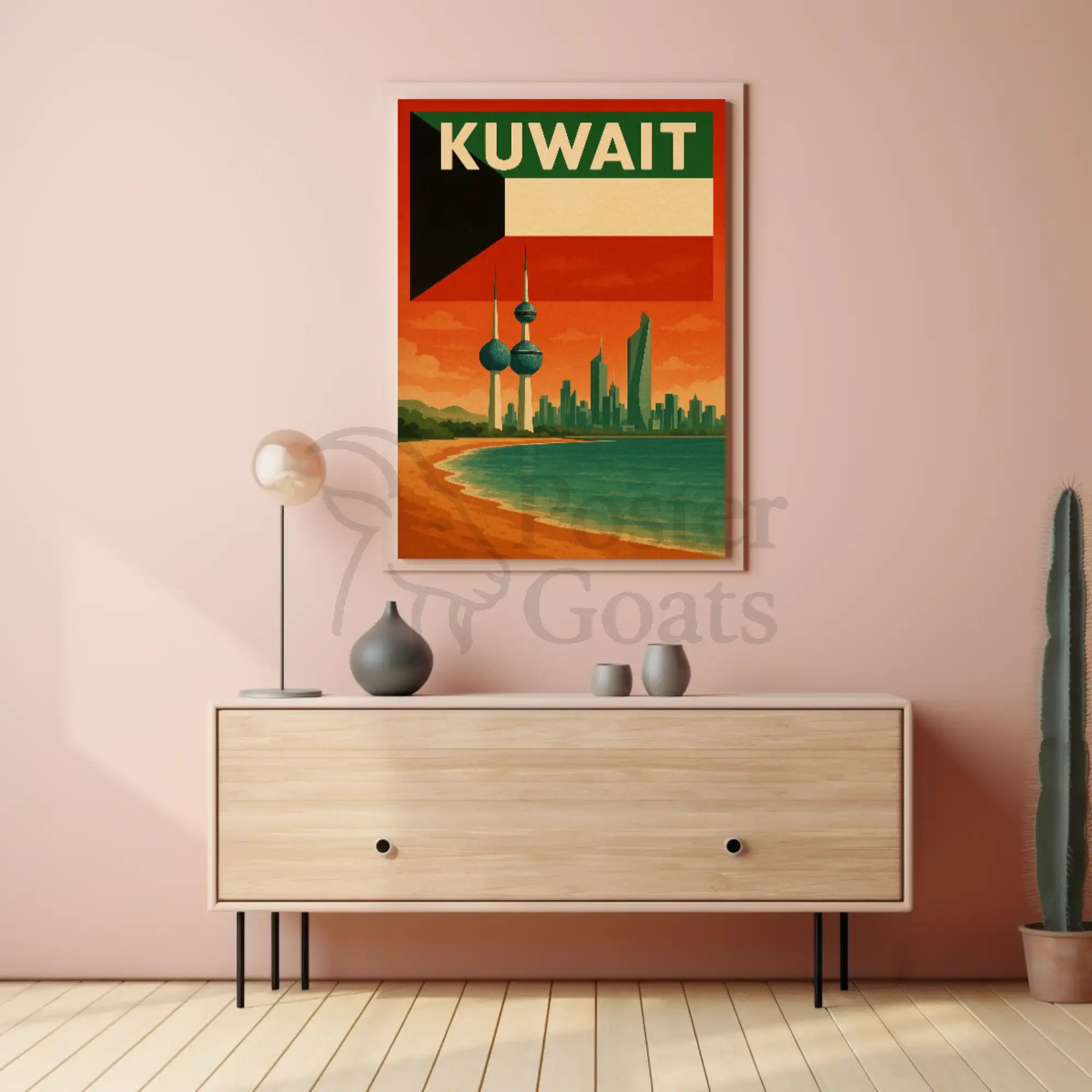 Kuwait City Skyline Vintage Travel Poster PosterGoat