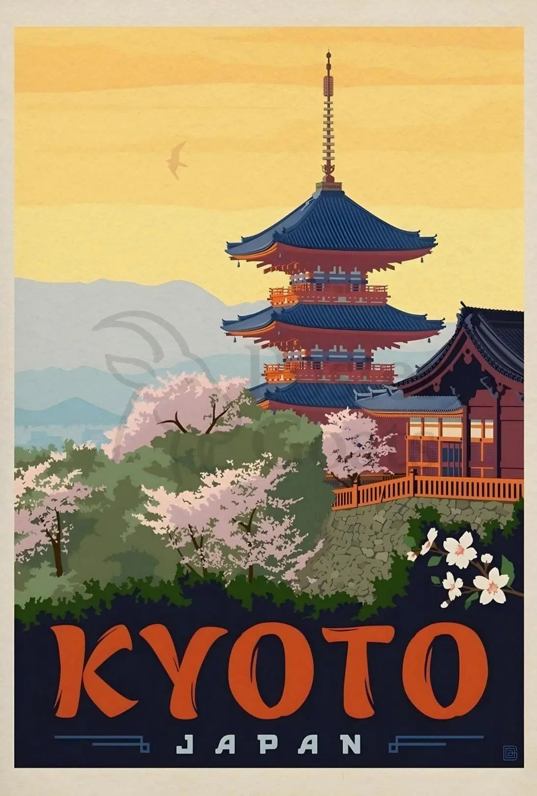 Kyoto Cherry Blossom Vintage Travel Poster PosterGoat