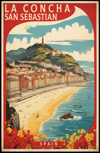 La Concha Beach Vintage Travel Art Poster PosterGoat