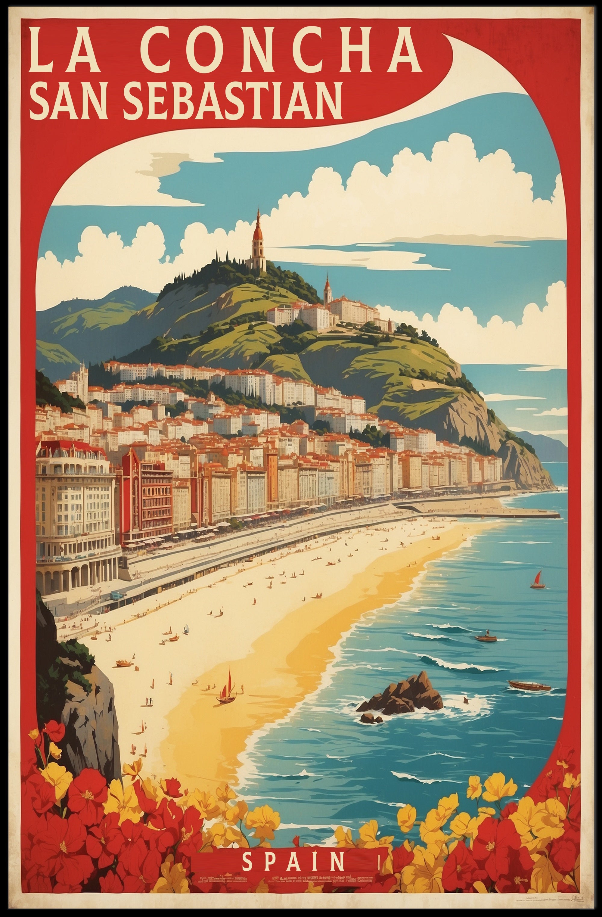La Concha Beach Vintage Travel Art Poster PosterGoat