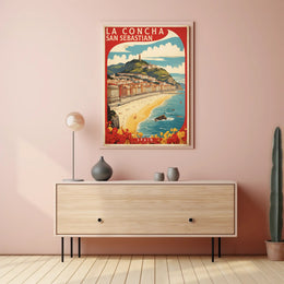 La Concha Beach Vintage Travel Art Poster PosterGoat