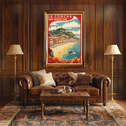 La Concha Beach Vintage Travel Art Poster PosterGoat
