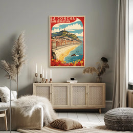 La Concha Beach Vintage Travel Art Poster PosterGoat