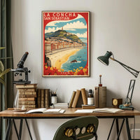 La Concha Beach Vintage Travel Art Poster PosterGoat