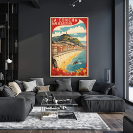 La Concha Beach Vintage Travel Art Poster PosterGoat