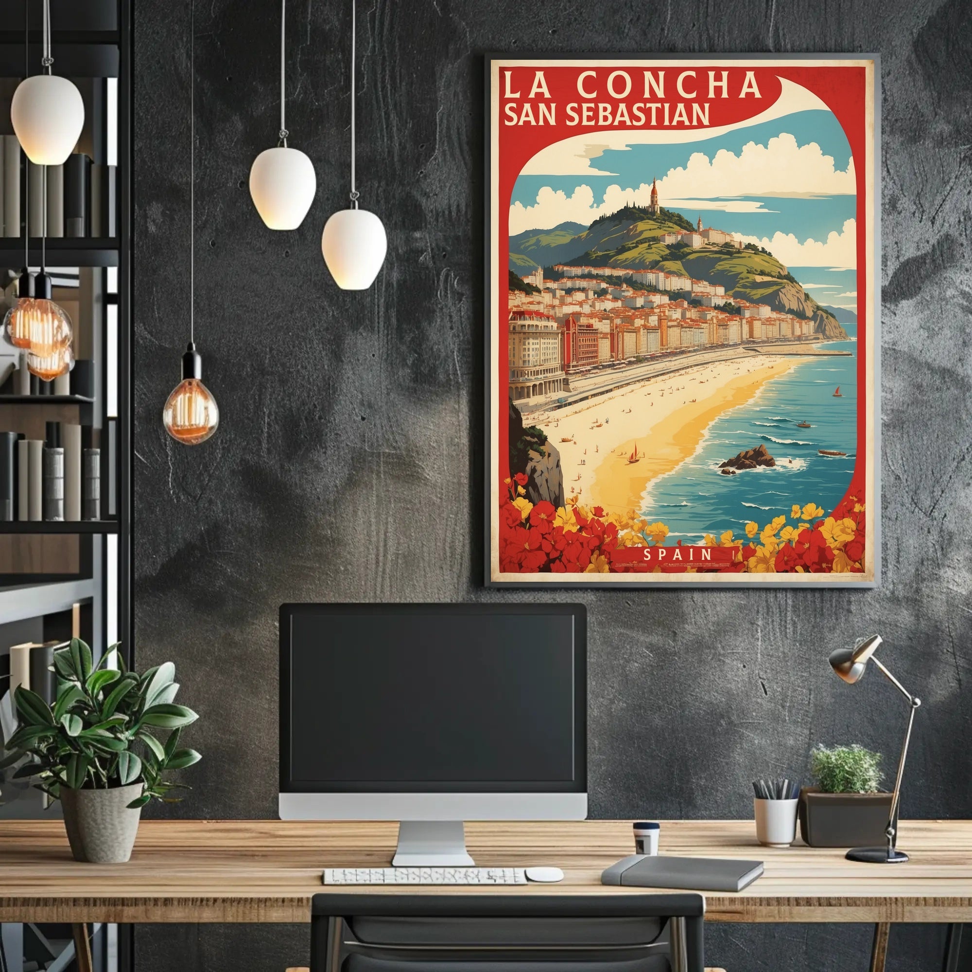 La Concha Beach Vintage Travel Art Poster PosterGoat