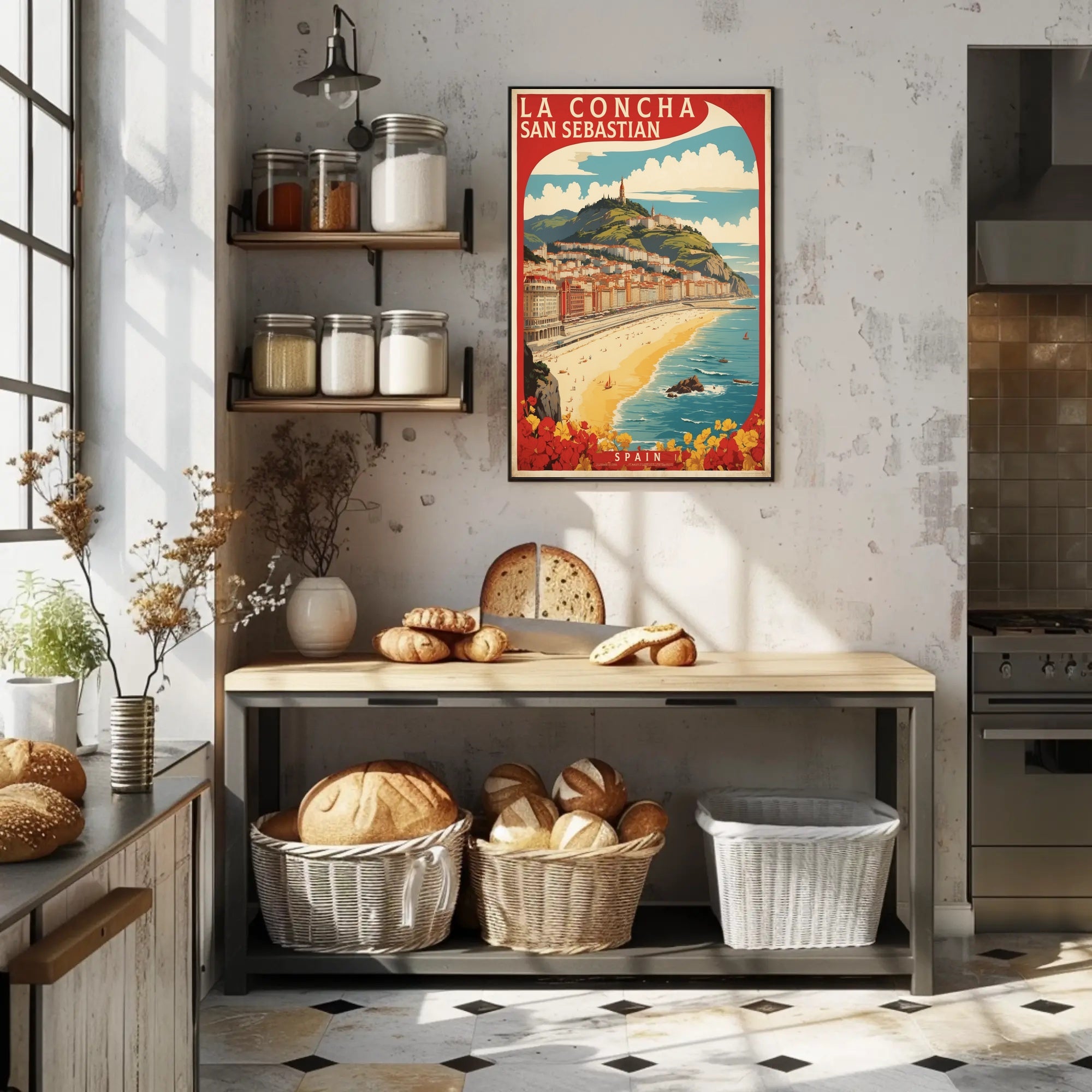 La Concha Beach Vintage Travel Art Poster PosterGoat