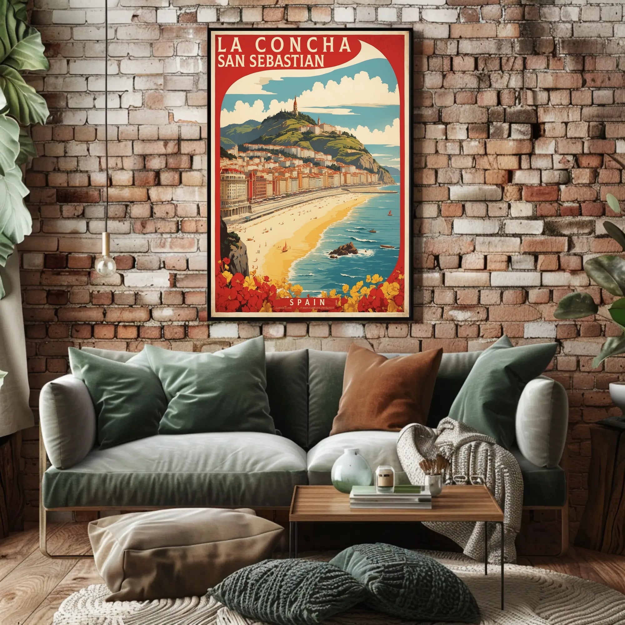 La Concha Beach Vintage Travel Art Poster PosterGoat