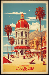 La Concha Beach Vintage Travel Poster PosterGoat