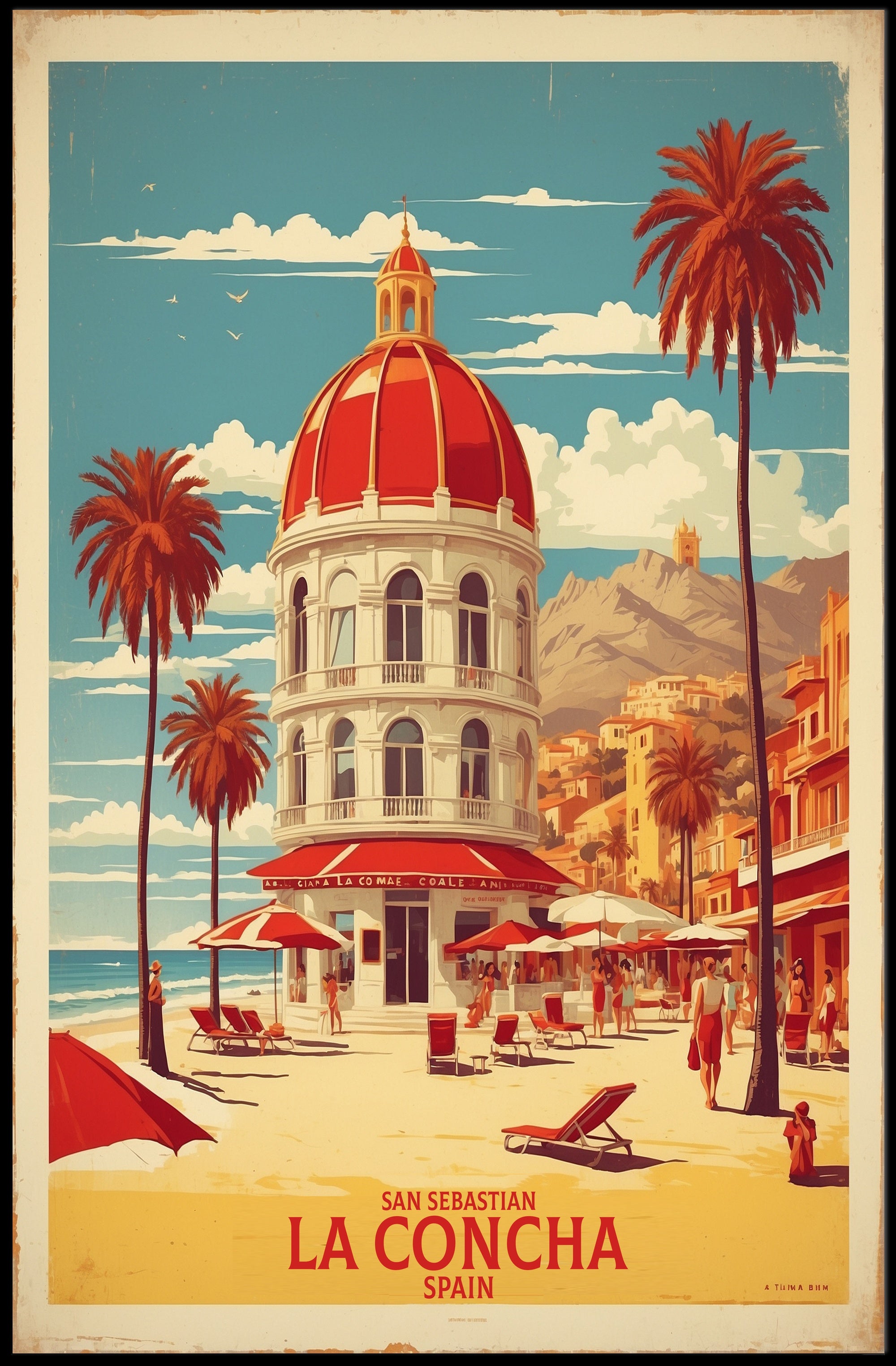La Concha Beach Vintage Travel Poster PosterGoat
